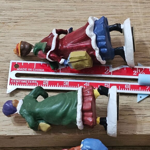 6 Victorian Porcelain Magnetic Skating Figurines Hand Painted Christmas Village - Picture 3 of 8